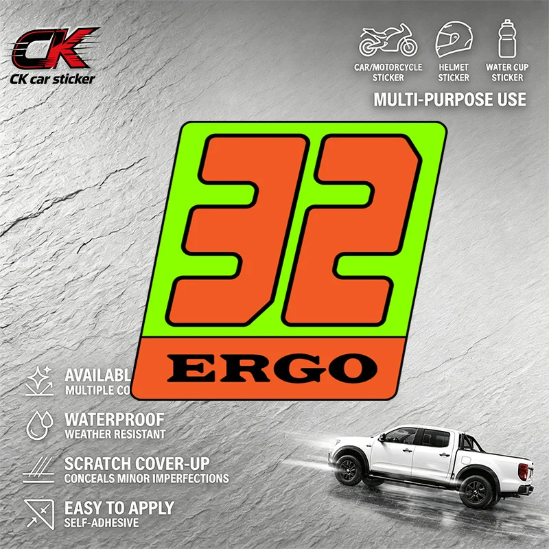 Creativity Car Stickers Racing Number Decal 32 ERG-O Vinyl Decalfor Car Motorcycle Laptop Auto Body Decoration