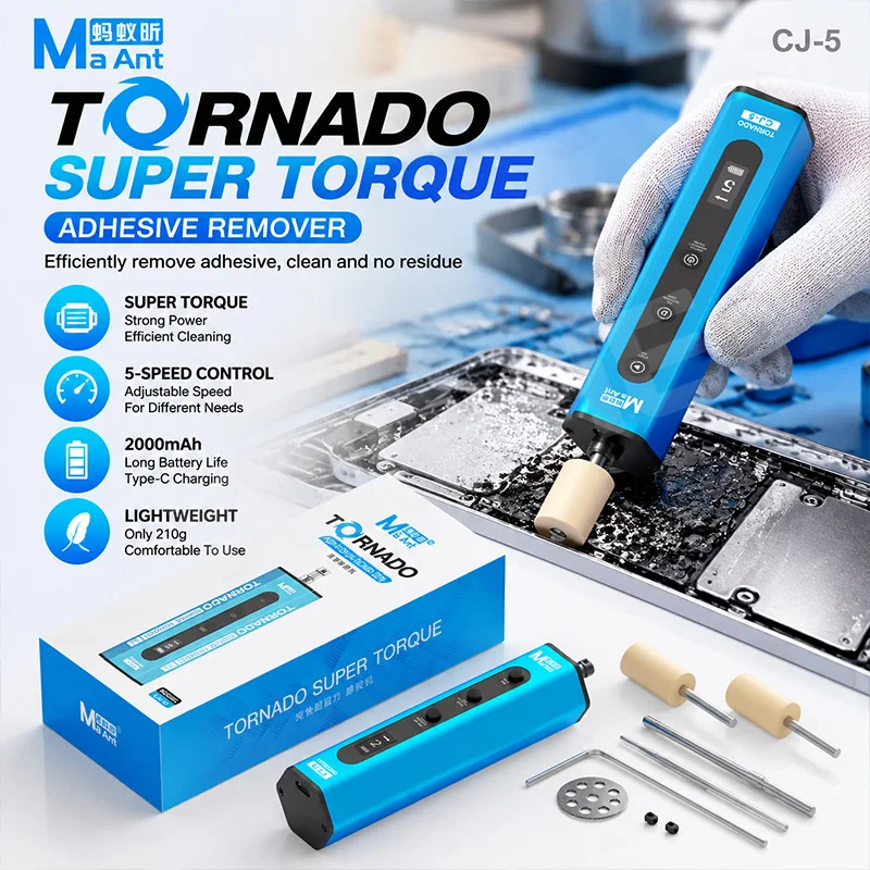 MaAnt CJ5 Tornado Electric Degluing Machine 5 Speed Adjustable Forward Reverse Rotation For Phone Screen Adhesive Removal Repair