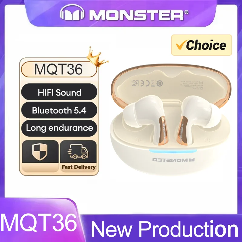 

Choice Monster MQT36 TWS Bluetooth V5.4 Headphones High Quality Headset HIFI Sound Earbuds Long Endurance Earphones New HY-Y01
