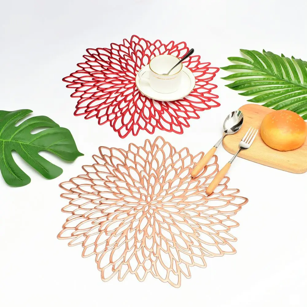 Luxury Gold Silver Rose Gold Table Mat PVC Hollow Placemat European Style Kitchen Dining Table Decoration Protector