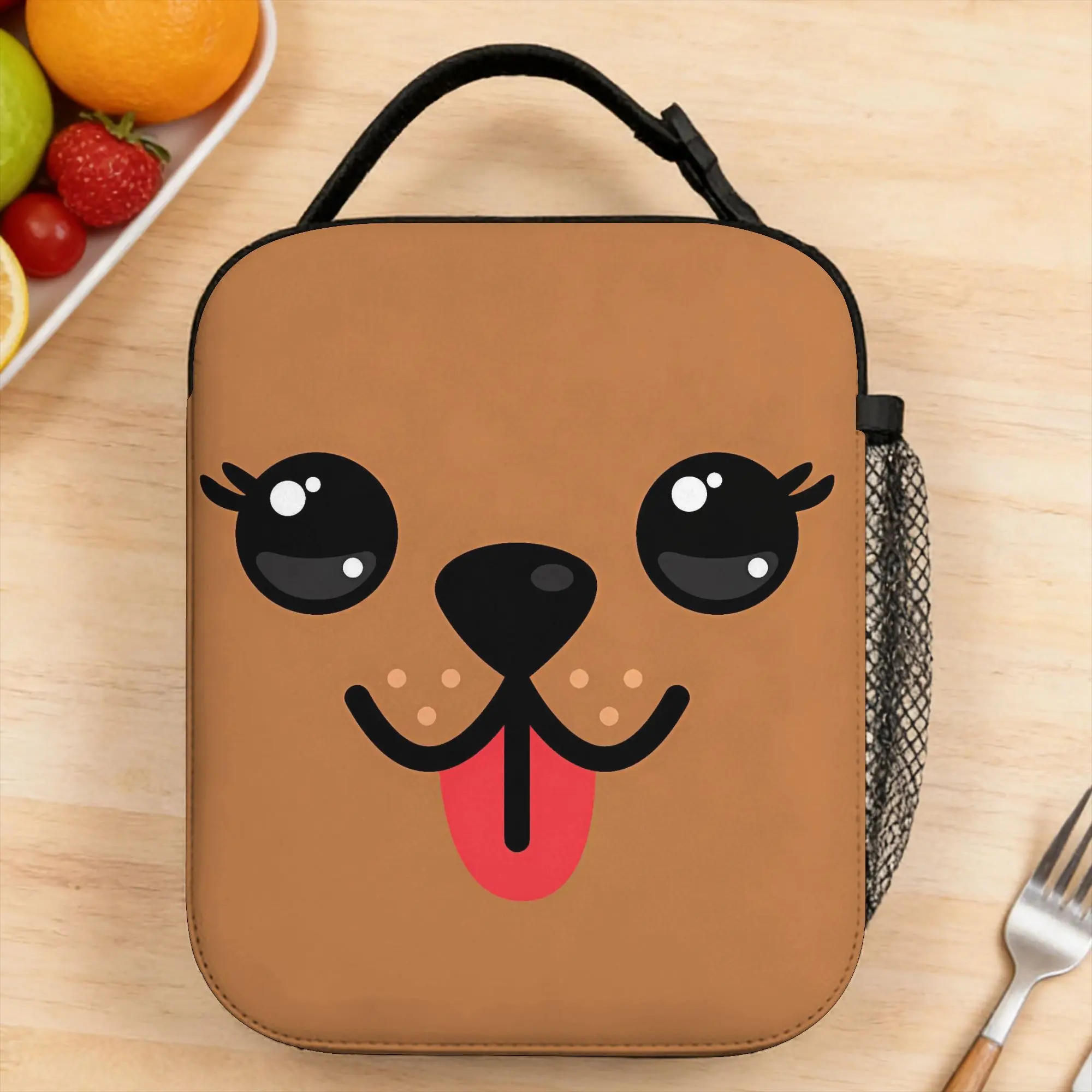 Brown Puppy Face With Tongue Out Lunch Bag  Aesthetic Lunch Box For Child  Picnic Cooler Bag Oxford Thermal Lunch Bags