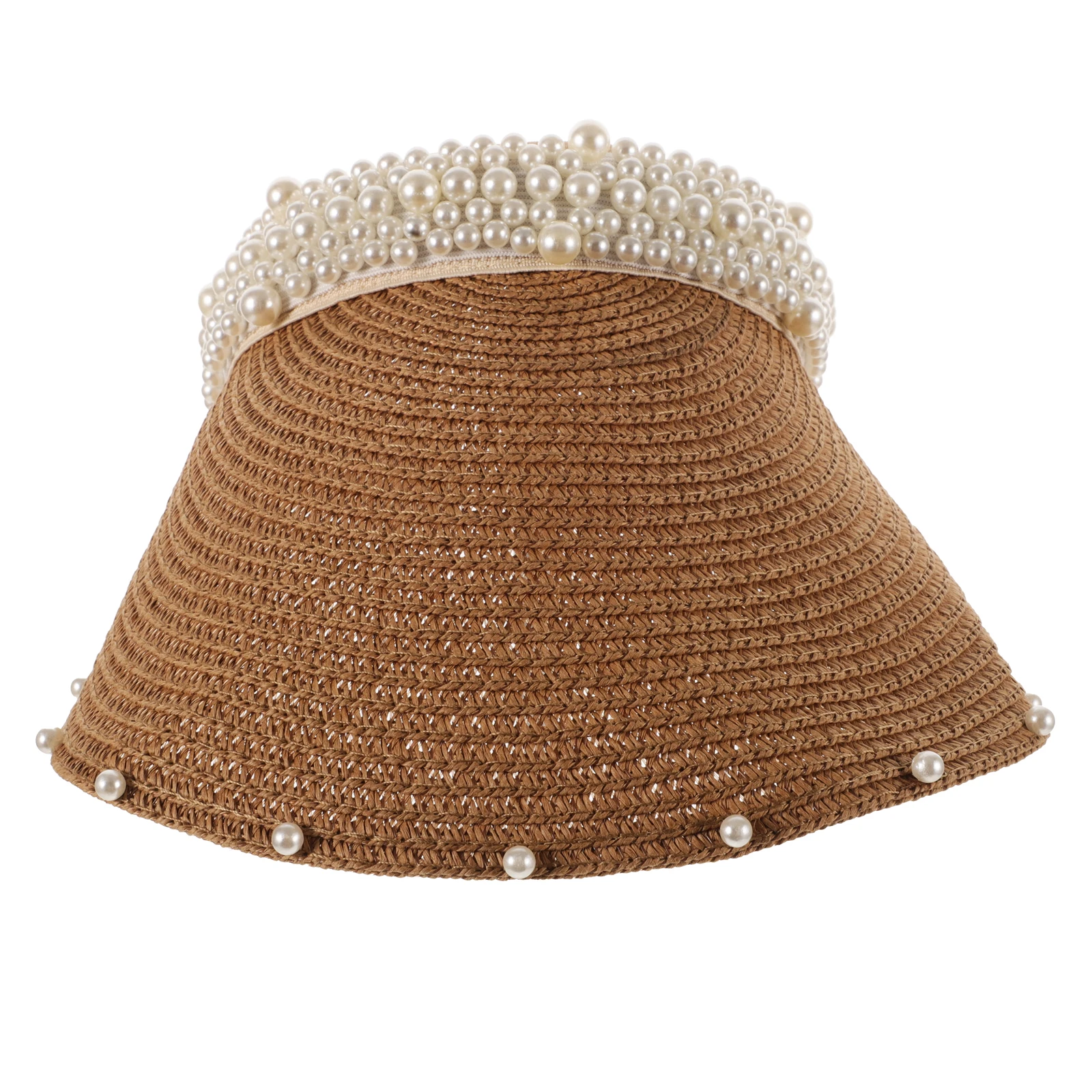 

Summer Sun Hats for Women Beach Visor Hat Straw Pearl Design Breathable Sweat Absorbent Skin Protection Outdoor Activities