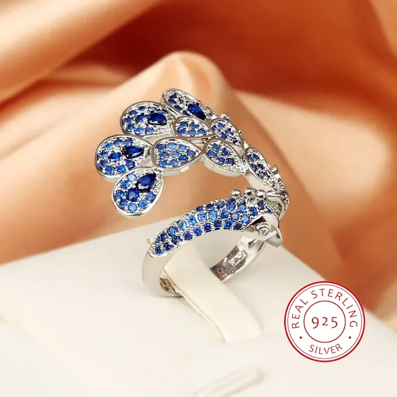 925 Silver Delicate Smart Kingfisher Opening Ring Trend Animal Bird Blue Zircon Ring Party Birthday Gift Wholesale