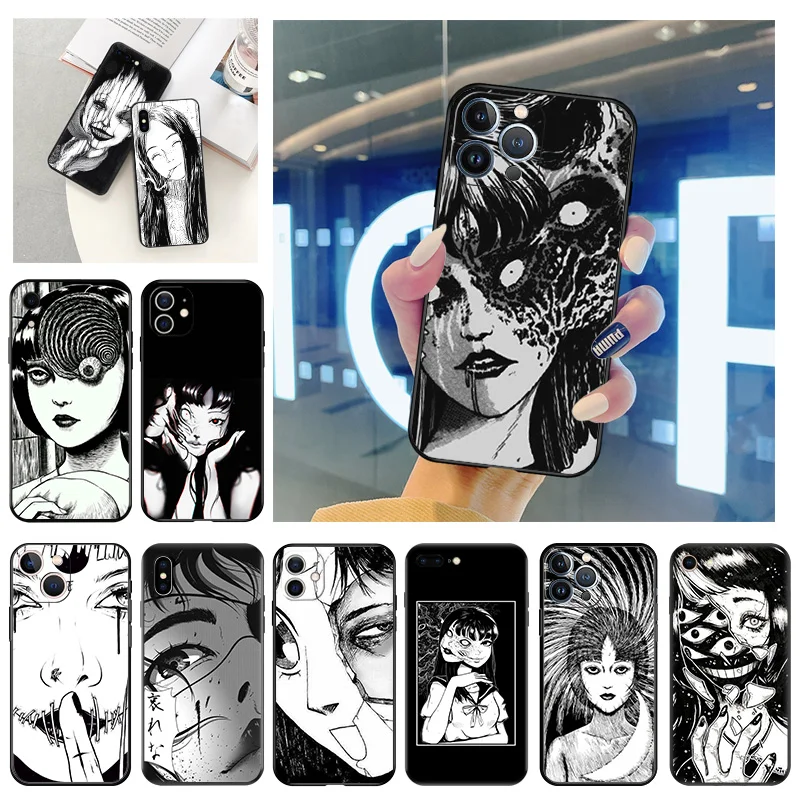 Phone Case for Apple iphone 16 Pro 15 12 11 13 Mini 14 Plus SE XR X XS Max Junji Ito Tomie Tees Manga Soft Black Anti-Drop Cover