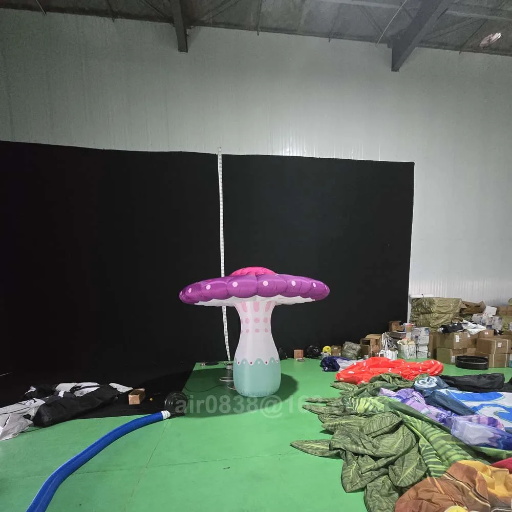 Seta inflable realista gigante con luces LED y soplador interior, modelo de seta púrpura realista, accesorios de decoración para escenario de fiesta