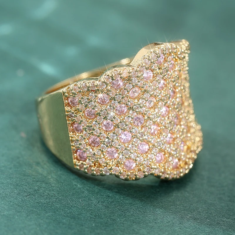 Breiter Damenring im Bohemian-Stil, luxuriös, mit synthetischem Zirkonia eingelegt, breites Banddesign, Ringe, Modeschmuck, Geschenke – Detail 4