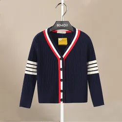 Baby Boys Knitted Cardigan Autumn Winter Kids V-Neck Cable Knit Sweater Jacket Children Fashion British Clothing Knit Coat