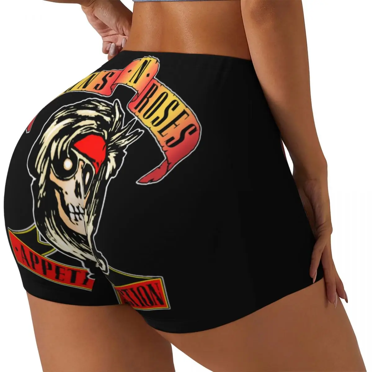 Custom Heavy Metal Guns N Rose Rock Band Gym Volleyball Biker Shorts for Women Workout Yoga Shorts