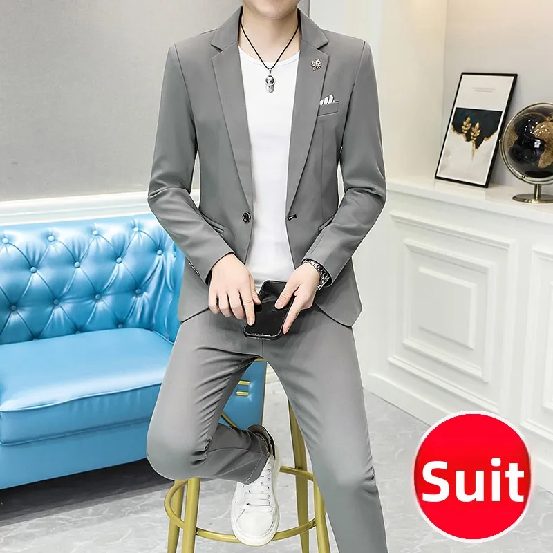 

Мужской повседневный костюм-двойка 2025 года: новая корейская коллекция, премиум-класс, модный городской деловой стиль, полиэстер