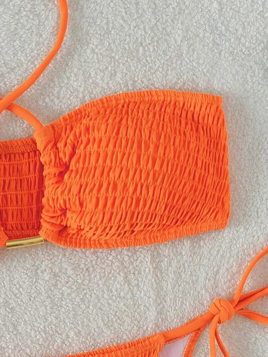 Bikini smock a pieghe laterali con cravatta all'americana Costume da bagno donna a fascia Costume da bagno femminile Costume da bagno bikini a due pezzi Costume da bagno da spiaggia