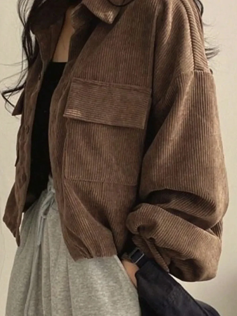 

Fashionable plus Size Ladies Casual Jacket European Style Corduroy Solid Color Outdoor Versatile No Ironing Eco-Friendly Materia