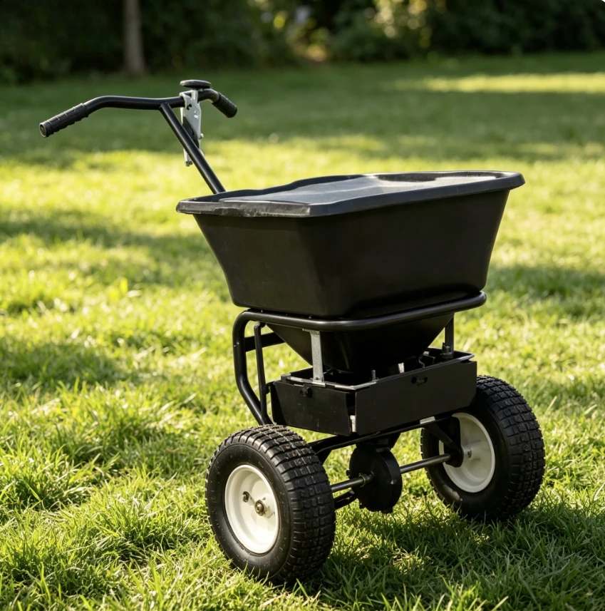 Seeding cart, fertilizer applicator, seeder, de-icing agent, lawn fertilization cart, garden maintenance, de-icing salt, seeding