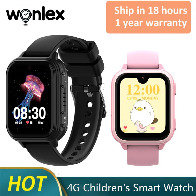 Wonlex 4G Kids Smart Watch KT33 GPS WiFi Tracker Video Call SmartWatch for Children Whatsapp Heart Rate Monitoring Phone Watch