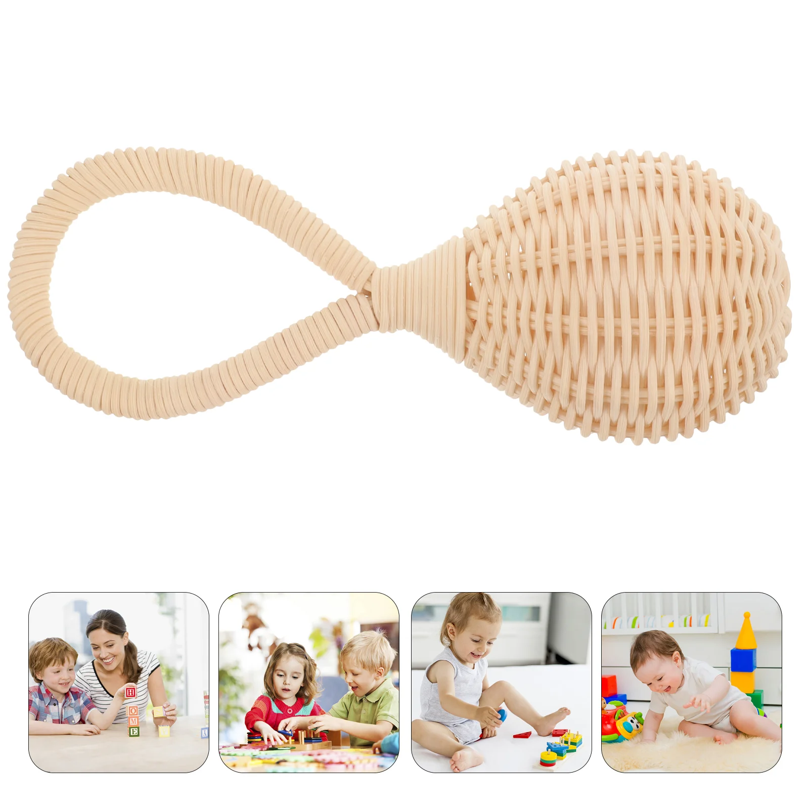 Jouets pour tout-petits, cloche à main en rotin, cloches pour enfants, agitateur Beige pour enfants