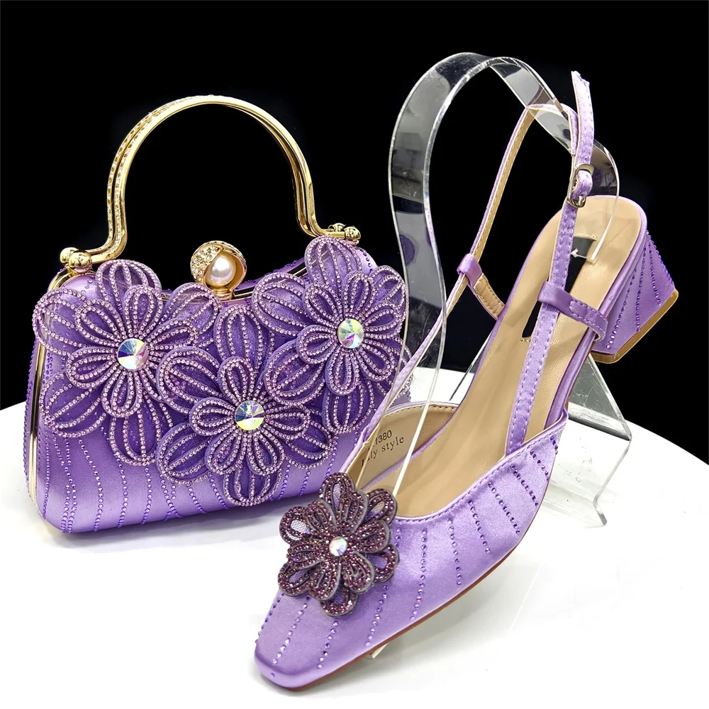 

2026 Newest Italian Elegant Flowers Women Sandals Shoes And Bags Set Italian Design Pumps Shoes With Bag For Party Size 37-42