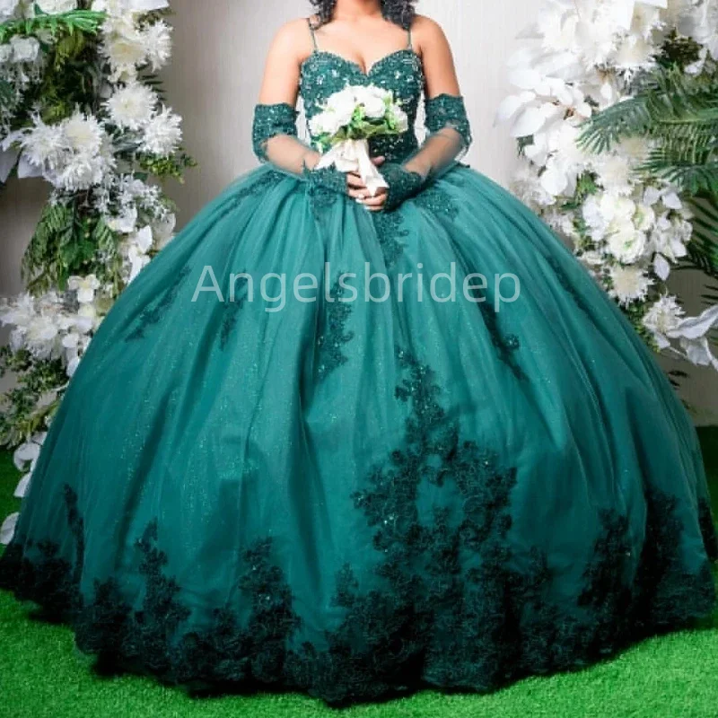 Angelsbridep Blackish Green Ball Gown Quinceanera Dress Girls Brithday Evening Dresses Vestidos 15 Años Quinceañera With Cape