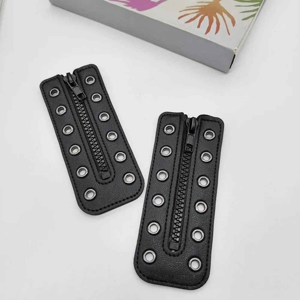1 Pair 6 Holes Leather Lace-in Boot Zipper Inserts Metal Eyelets Waterproof Zipper Boot Laces Easy Installation Shoe Accessory