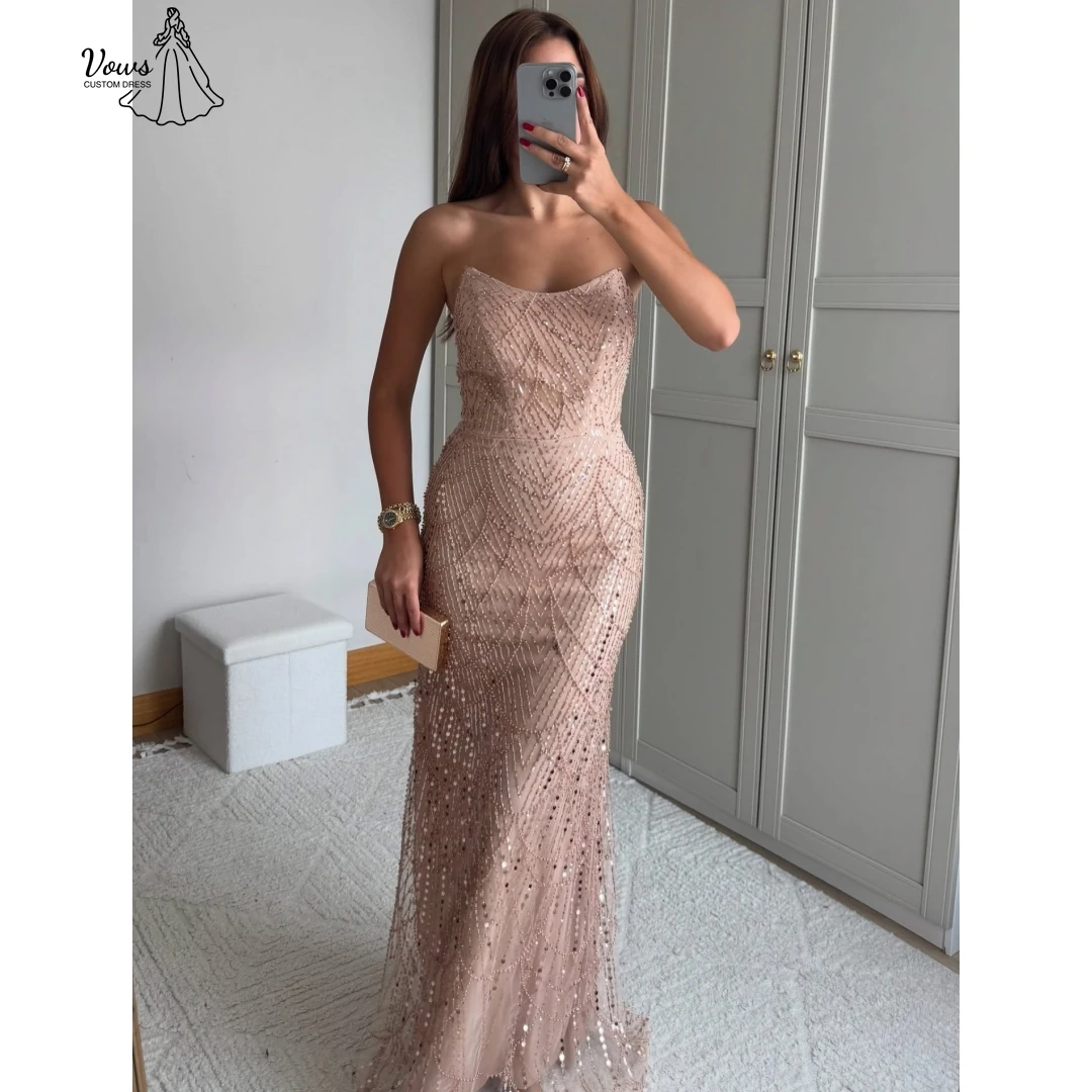 

Vows Line Вечерние платья для особых случаев Элегантное платье с вышивкой бисером на заказ Роскошное вечернее платье с открытыми плечами для выпускного вечера