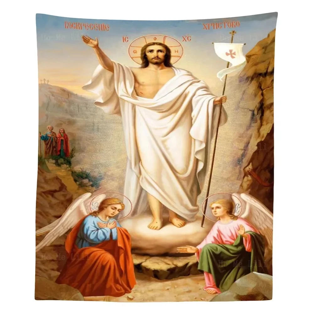 Ostern Auferstehung Christus Icon Jesus Guter Schäferhund Bibel Wandteppich Hängende Dekoration Wohnzimmer Dekor Decke Hintergrund