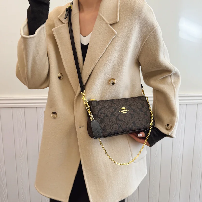 2026 Neue Damen Vintage-Print-Ketten-Unterarmtasche Elegante Einzel-Schulter-Crossbody-Handtasche Tägliche Mode Damen-Geldbörse – Detail 5