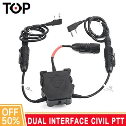 WADSN-auriculares tácticos de doble interfaz Civil PTT Team Combat PTT Softai COMTA SOROIN para caza, Radio Baofeng Kenwood