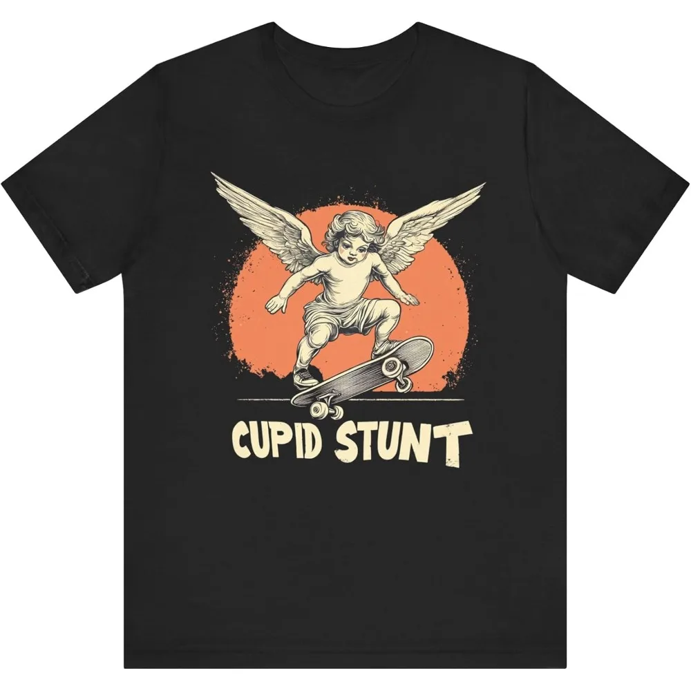 

Cupid Stunt Skateboarding Angel Funny T-Shirt Retro Cupid Tee Tops Men Crewneck Cotton Short Sleeve Summer Daily Casual Tshirt
