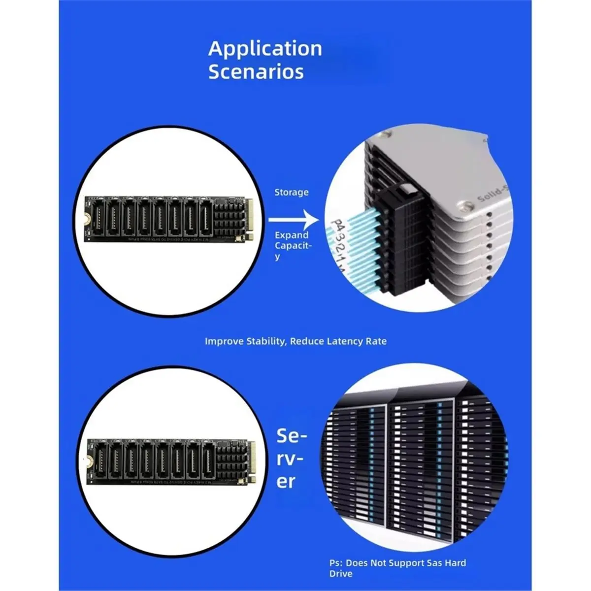 M.2 KEY-M NVME to 8 Port SATA3.0 Adapter Card YLB3118 Chip 6Gbps M.2 PCIE to SATA Expansion Card for Server PC Computer