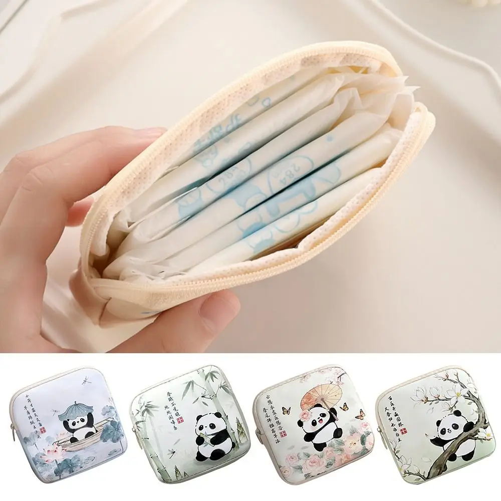 Portable PVC Sanitary Pads Bag Large Capacity Panda Coin Purse Multipurpose Lipstick Earphones Storage Cosmetic Bag