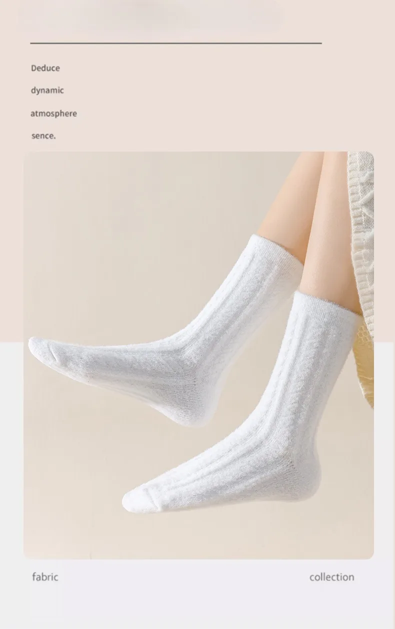 Neue Kühle Frauen Schwarz Weiß Baumwolle Dicke Socke Solide Herbst Winter Warme Dame Weibliche Mittleren Rohr Boden Socken Für Frauen – Detail 14