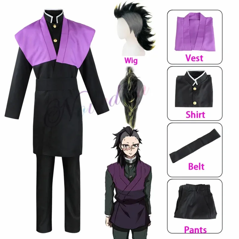 qq 123Shinazugawa Genya Uniform Shirt Pants Suit Cosplay Costume Halloween Carnival Party Outfit Stylish Wig Women Men
