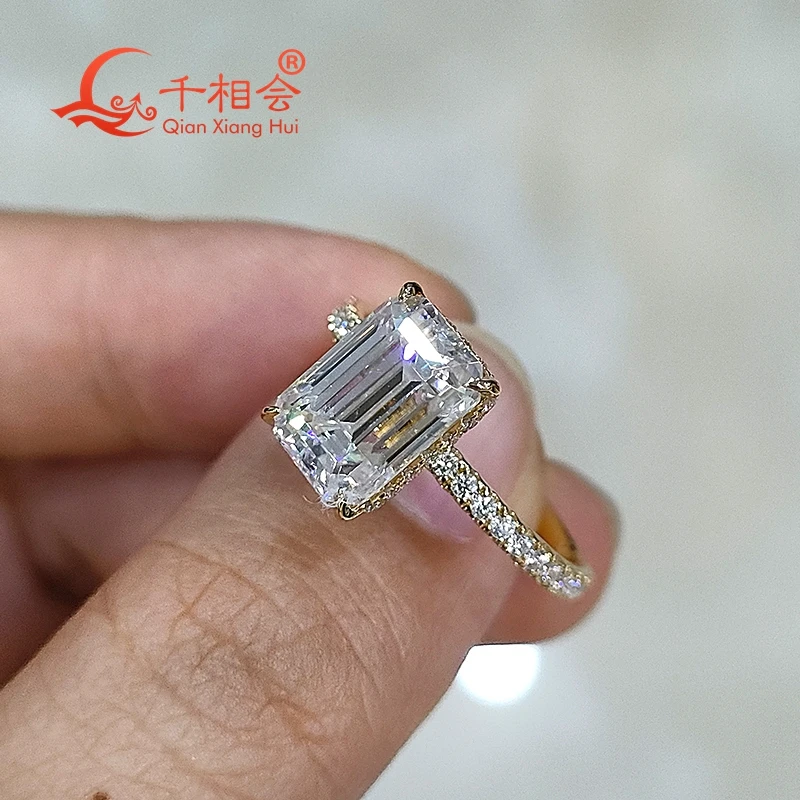 7*10mm 3.5ct / 6*8mm 2ct emerald  Ring half Band 925 Sterling Silver D Color VVS Round Moissanite  Jewelry wedding datting women