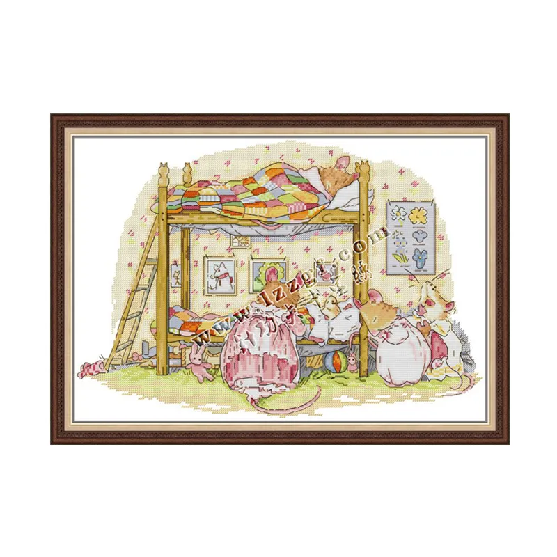 Mouse family cross stitch kit bird winter snow 14ct 11ct count printed embroidery DIY handmade needlework craft