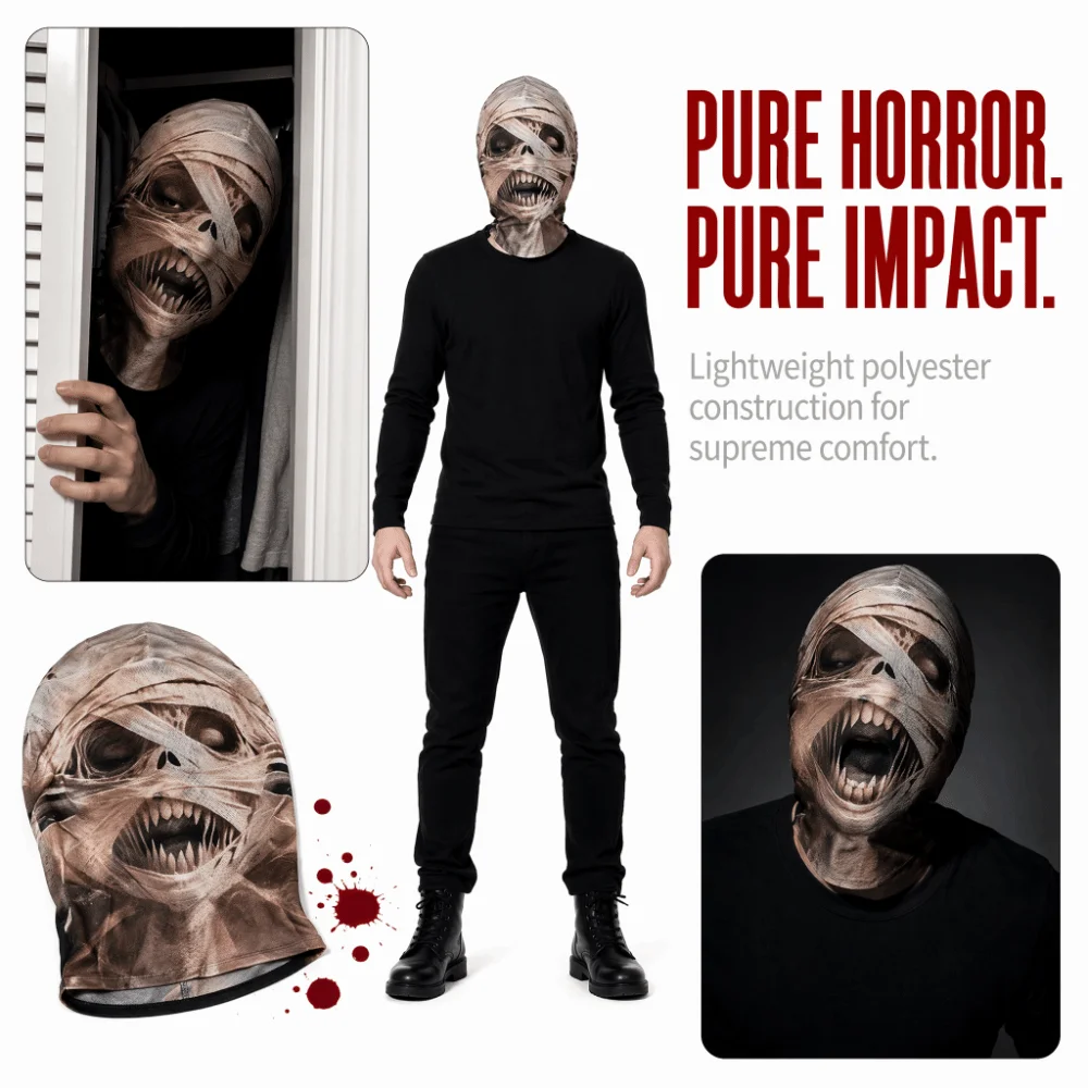 Hip Hop 2D Flat 3D Digital Print Mask Realistic Terrifying Cosplay Horror Mask Lightweight Elastic Mesh Mask Halloween Party