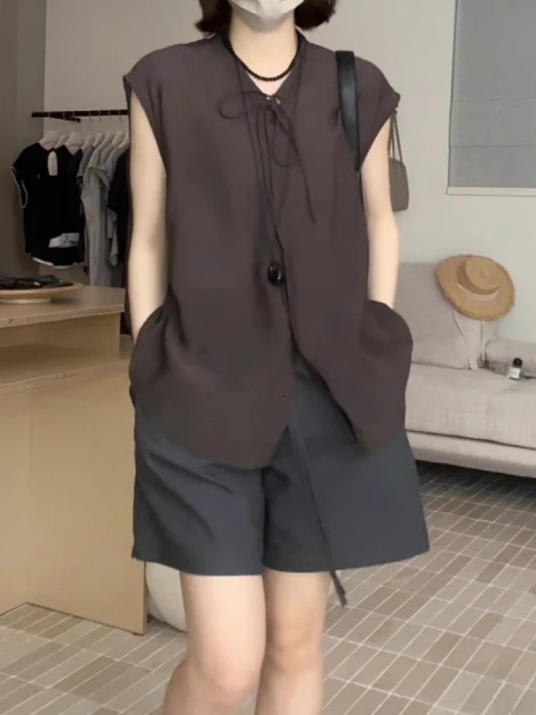 

Ele V-Ne ort Sve irt Женская летняя блузка больших размеров для похудения, свободная дизайнерская блузка в Корейском стиле для поездок на работу и ветер