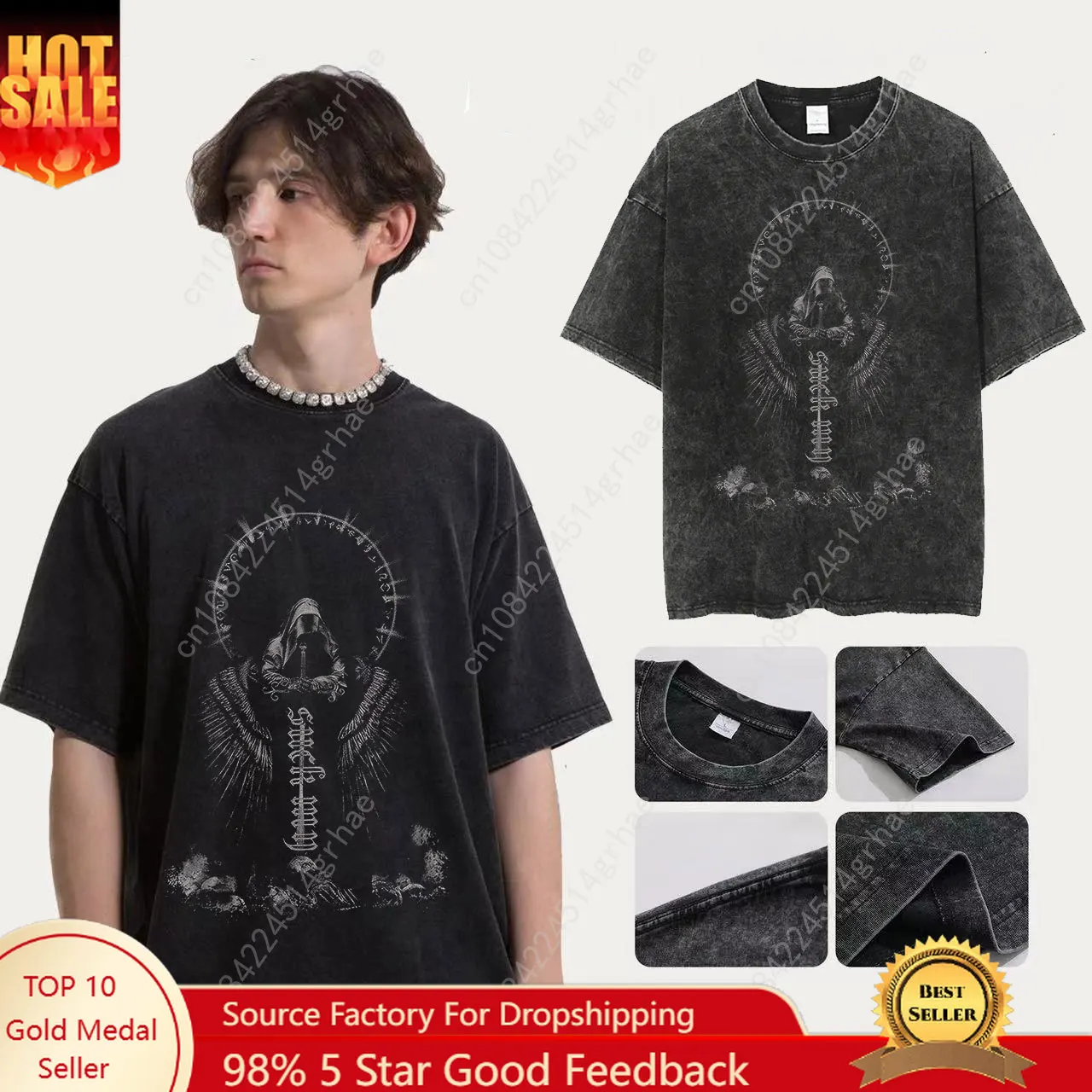 100% Cotton Y2K Washed Tshirts Hip Hop Retro Punk Gothic Print T-Shirts Harajuku Casual Vintage Men Women Short Sleeve Top Tee