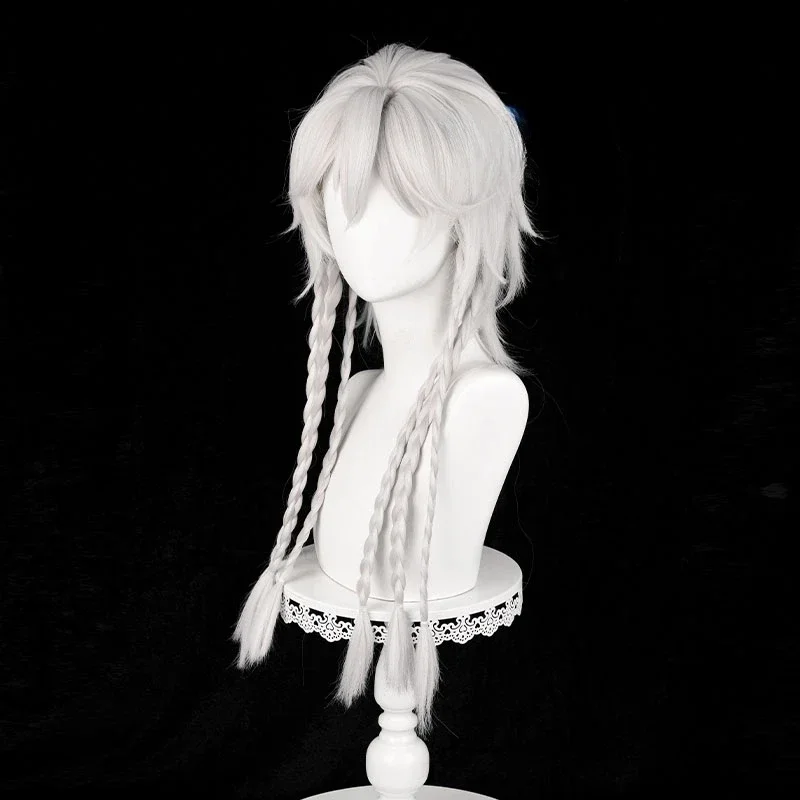 Identity V Ithaqua Parrucca Cosplay Orologio da notte 45 cm Pre intrecciato Capelli bianchi argento Anime Sintetici resistenti al calore Gioco di ruolo di Halloween