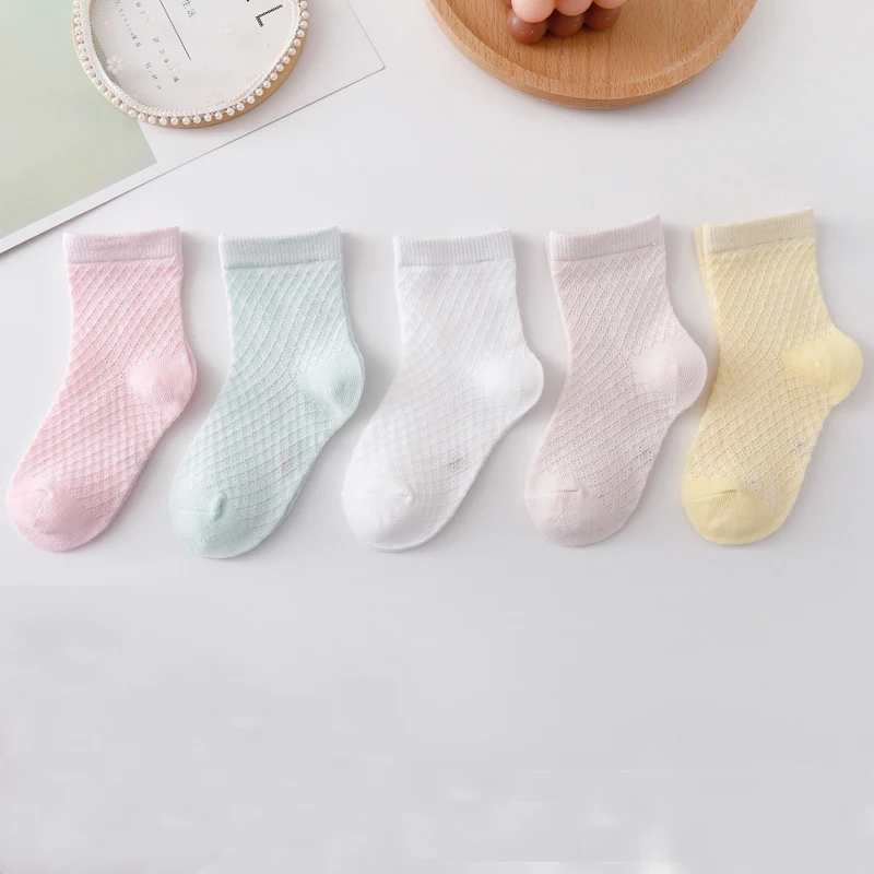 5 Pairs/Lot Children's Mesh Socks Thin Girls' Solid Color Mid Length Casual Socks Breathable 1-8 Years