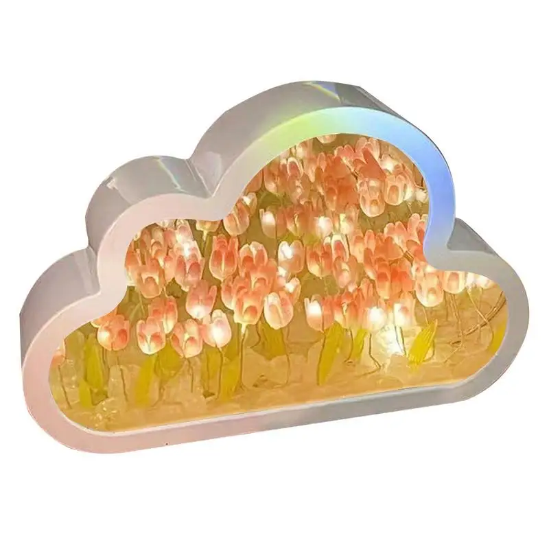 Romantic Bedside Night Light, Cloud Tulip Mirror Lamp, Luz romântica para desktop, Sala de estar