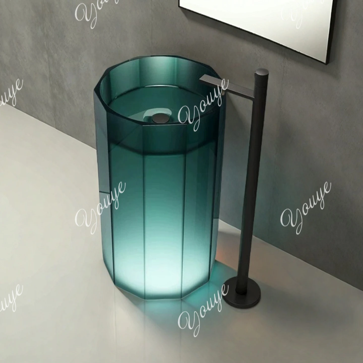 Color luminous transparent resin column basin Hotel household integrated washbasin Balcony washbasin