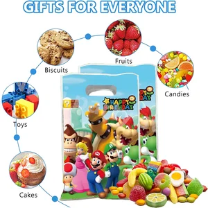 Mario Bros Túi quà nhựa cho bé gái, hộp kẹo, trang trí sinh nhật, nguồn tiệc, trang trí tắm cho bé 10 Túi bán hàng chính Super Mario - №1