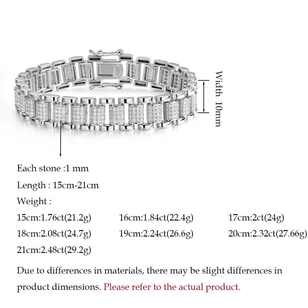 TBCYD 1MM  Full Moissanite Watch Strap Bracelet For Men Wide Wristband GRA Certified  S925 Silver  Luxury quality jewelry