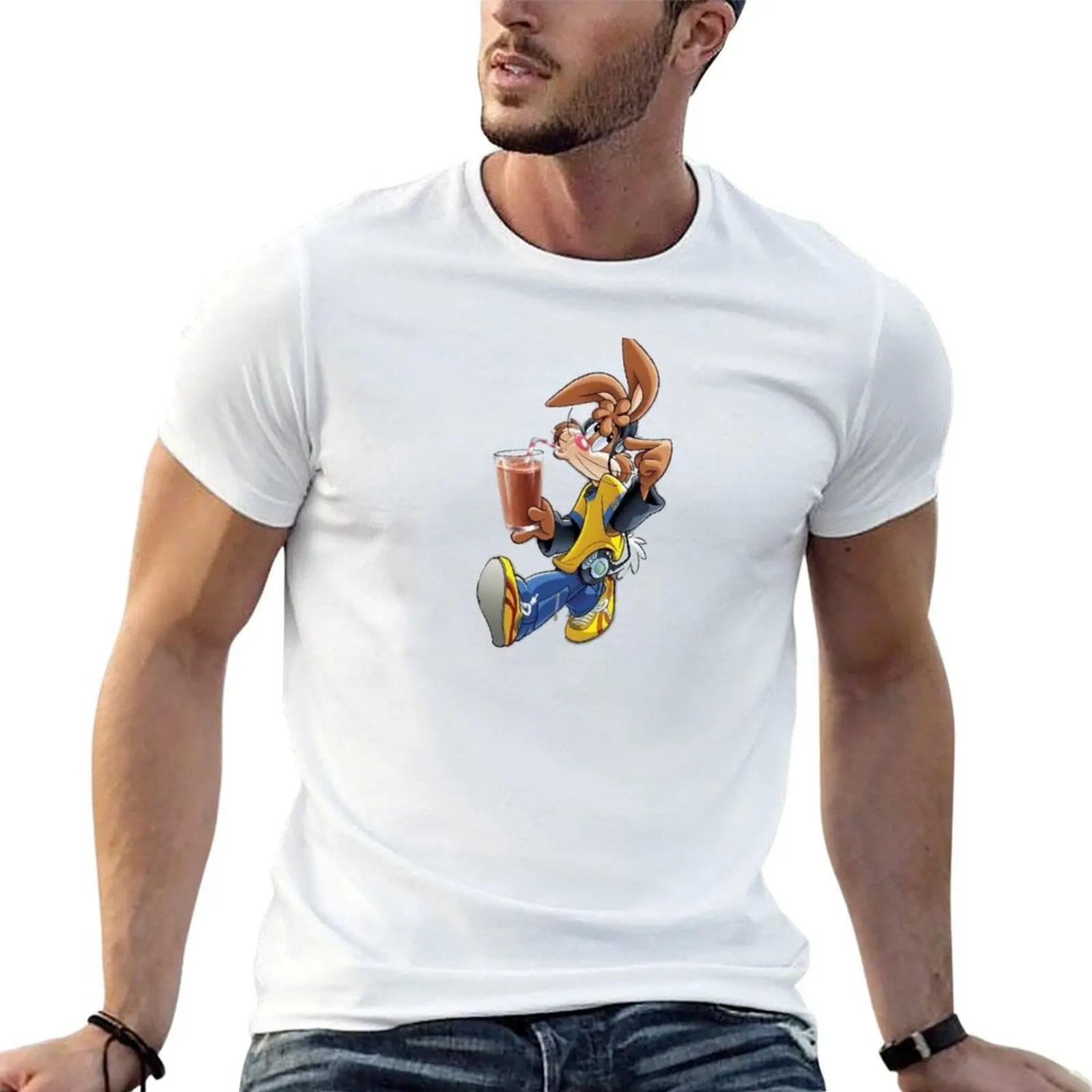 Camiseta con estampado de conejito Nesquik, camisetas personalizadas de anime para hombre, camisetas divertidas para hombre