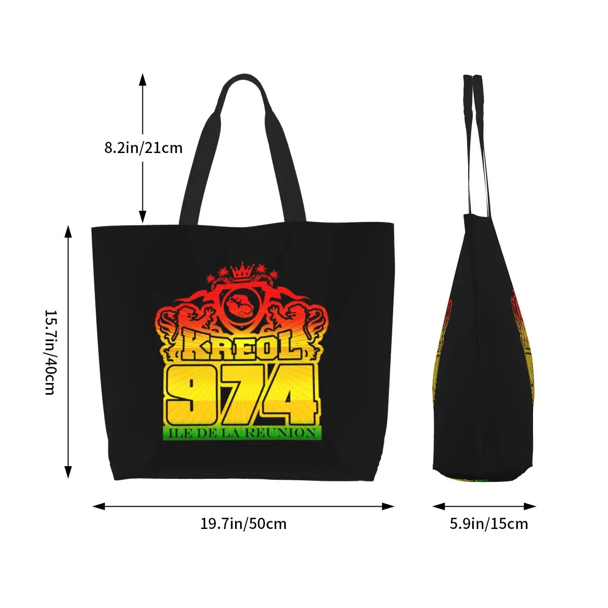 Cute Kreol 974 Reunion Island Shopping Tote Bag Reusable Canvas Groceries Shopper Shoulder Bag