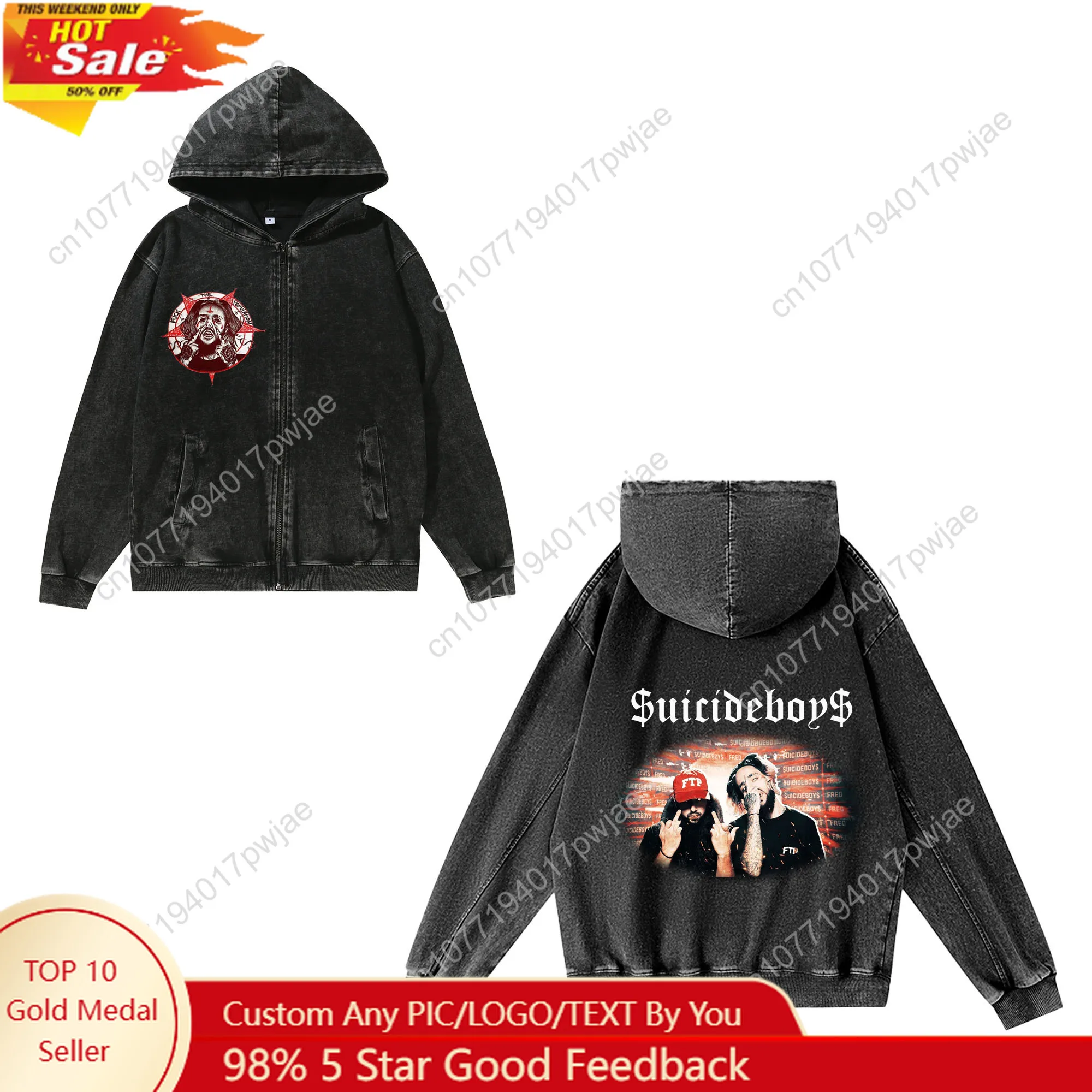 

Suicideboys Hip hop Singer Zipper Sweatshirt Man Woman Vintage Hoodies Sweat Shirt With Pocket Full Zip Customized Jacket Tops