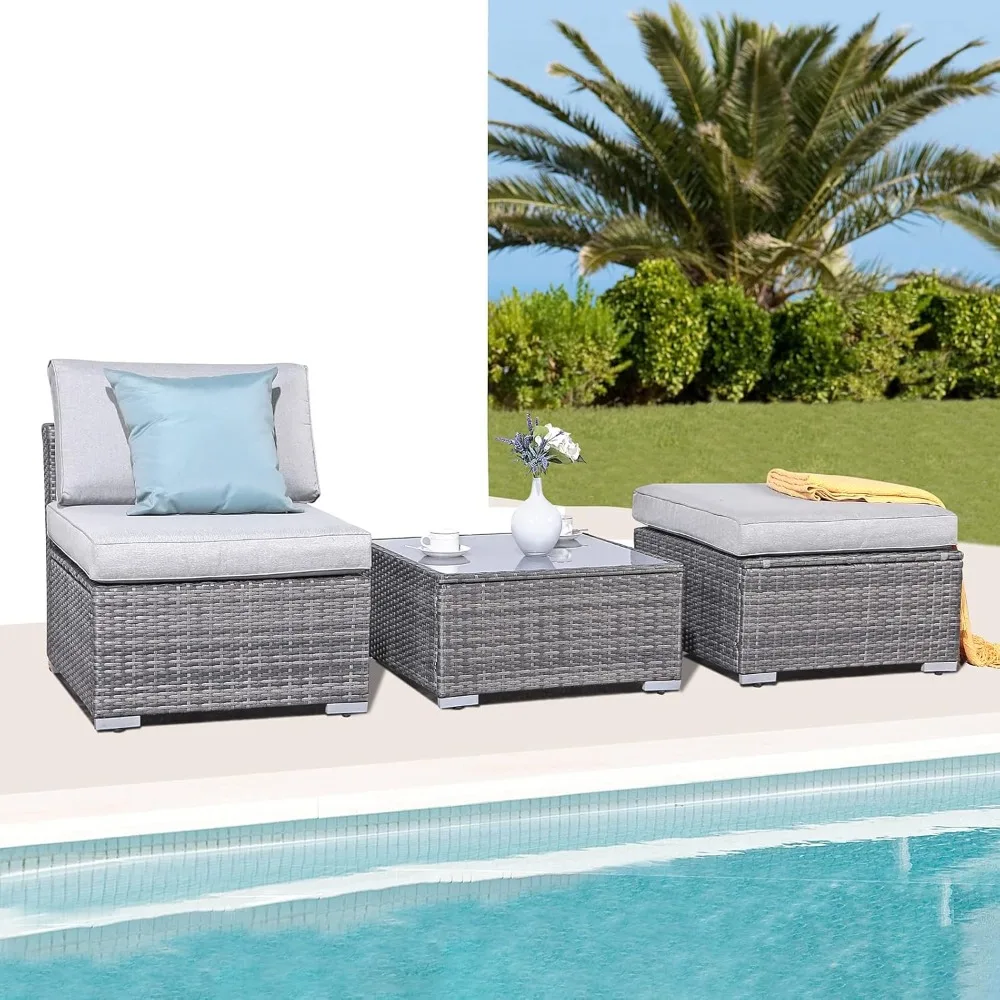 

3-piece courtyard furniture set, outdoor segmented sofa, all-weather gray PE rattan conversation set, outdoor sofa