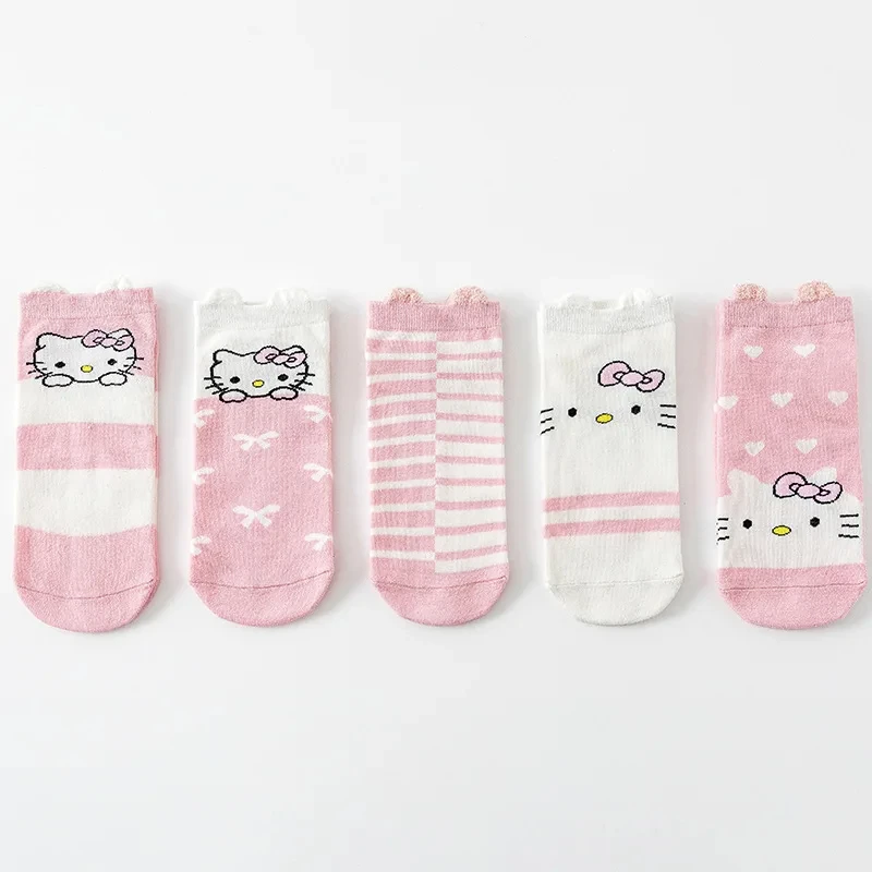 Kawaii Sanrio Hello Kitty Ears Cotton Socks Anime Cartoon Sweet Summer Pink Short Socks Fashion Women's Low Tube Socks Gift