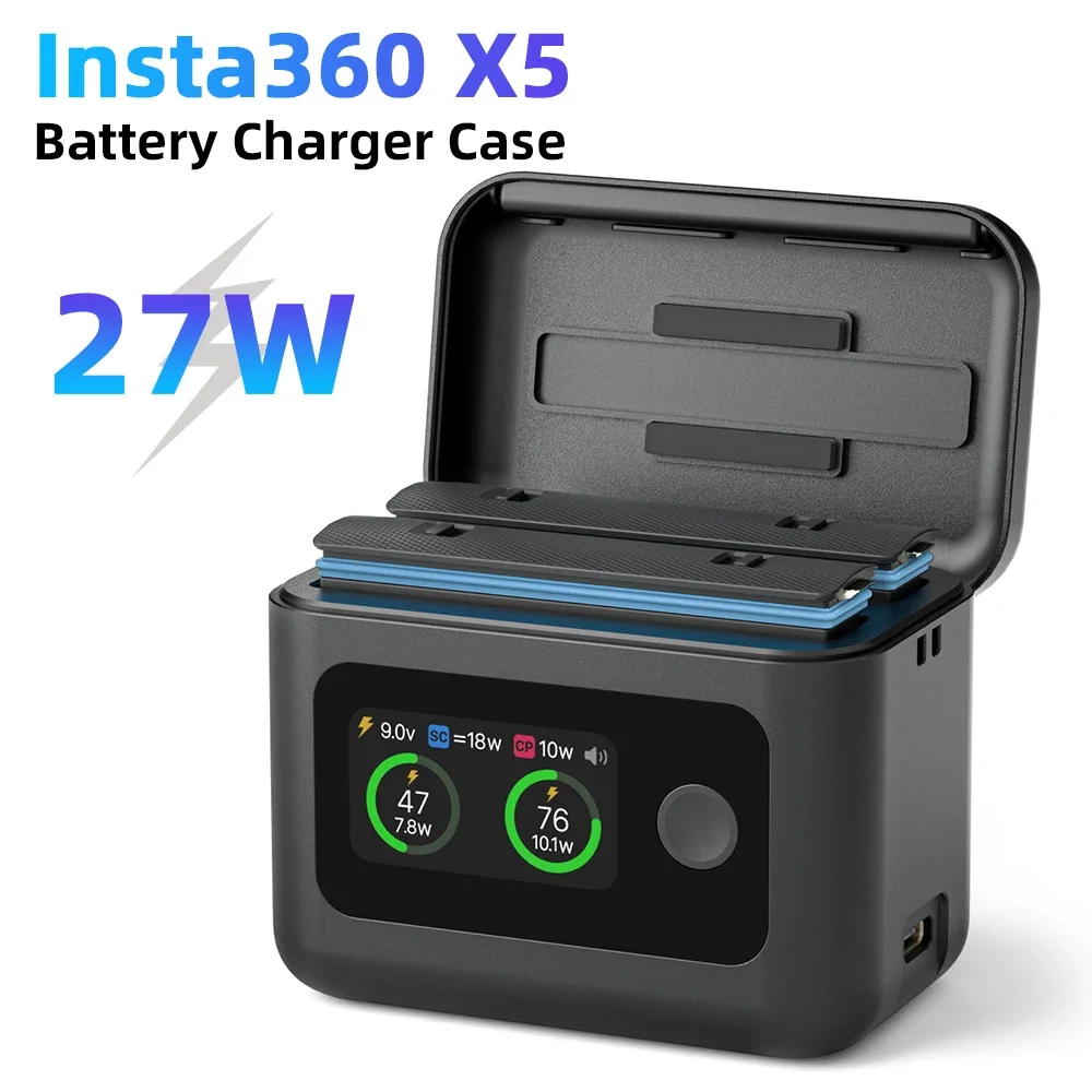

Insta360 X5 Battery Charger case for Insta360 X5 Accessories 27W Dual Fast Charging Case LCD Display Two Way Charger Hub