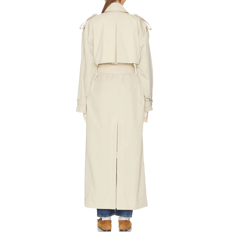 High-Quality Cotton Long Coat Women's Fashion Casual High Waist Belted Windbreaker Double-Row Buttoned Autumn New Style