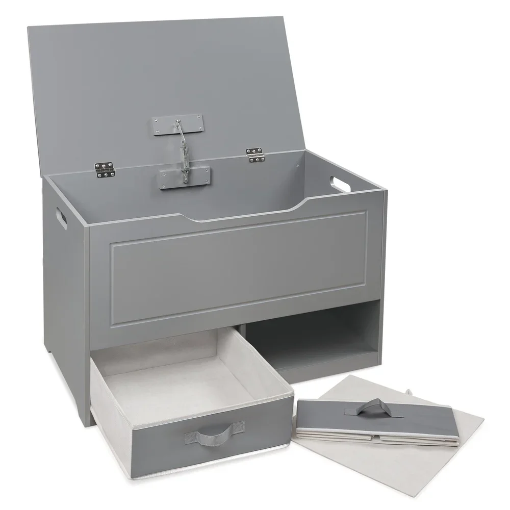 어린이 나무 장난감 상자 보관 벤치 위로 아래로 장난감 주최자 안전 힌지 가역 바구니 어린이 놀이방 침실