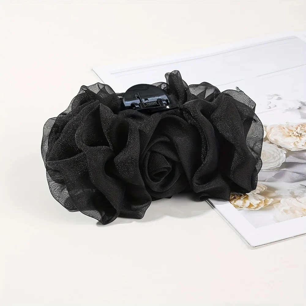 1 Stück Chiffon-Schleifen-Haarspange, für den Hinterkopf, Scheiben-Haarspange, große Haarspange in einfarbiger Ausführung, Haaraccessoire, Stirnband – Detail 4